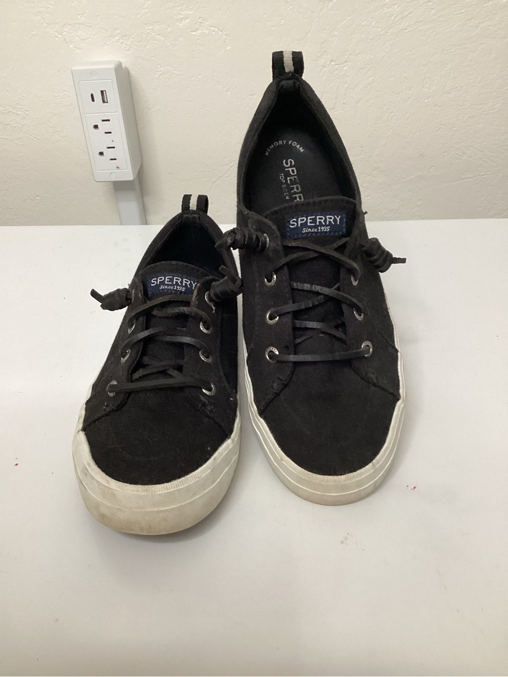 SPERRY Black Top-Sider Sneakers with White Soles